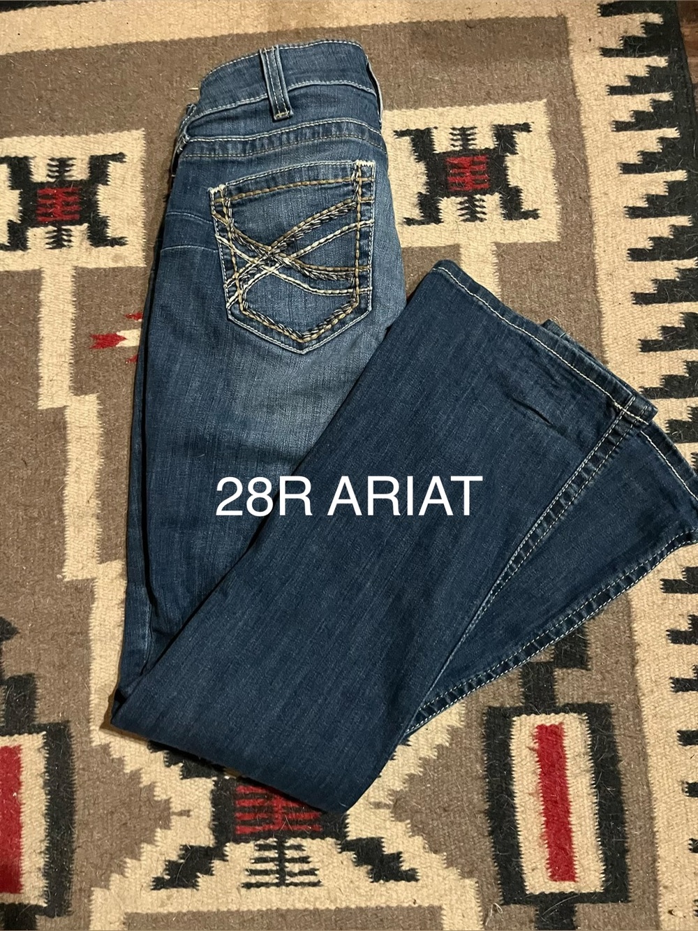 28x33 Ariat Dark Blue Boot Cut Jeans with Embroidered Back Pockets